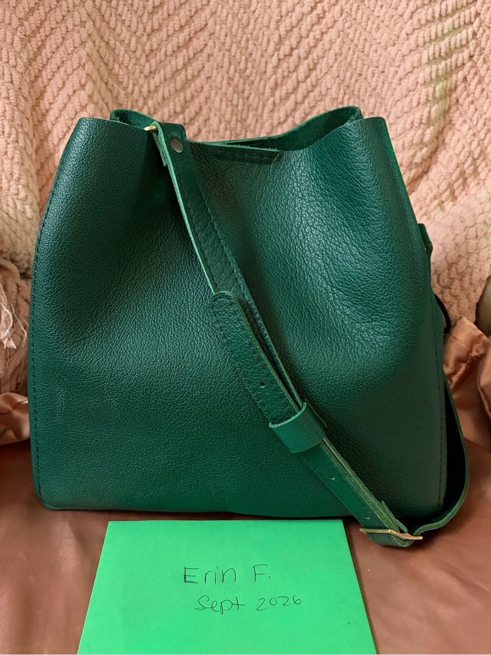 Portland Leather Butterfly Bucket Bag in Bacalar with Adjustable Strap - EUC
